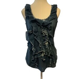 Esprit Blue Cascading Ruffle Detail Sleeveless Cotton Blouse Size S